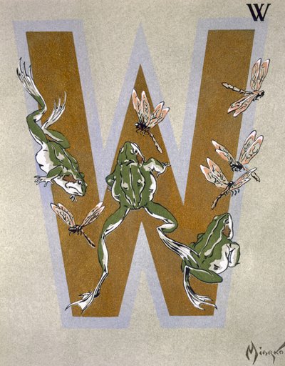 「L&39;Art Croquis d&39;Animaux」からの大文字の「W」、パリ発行、1920年 作： Jean Saude